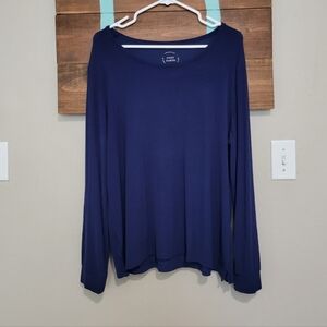 Cozy Earth Navy Ribbed Bamboo Stretch Knit Long Sleeve Lounge Tee Size Large